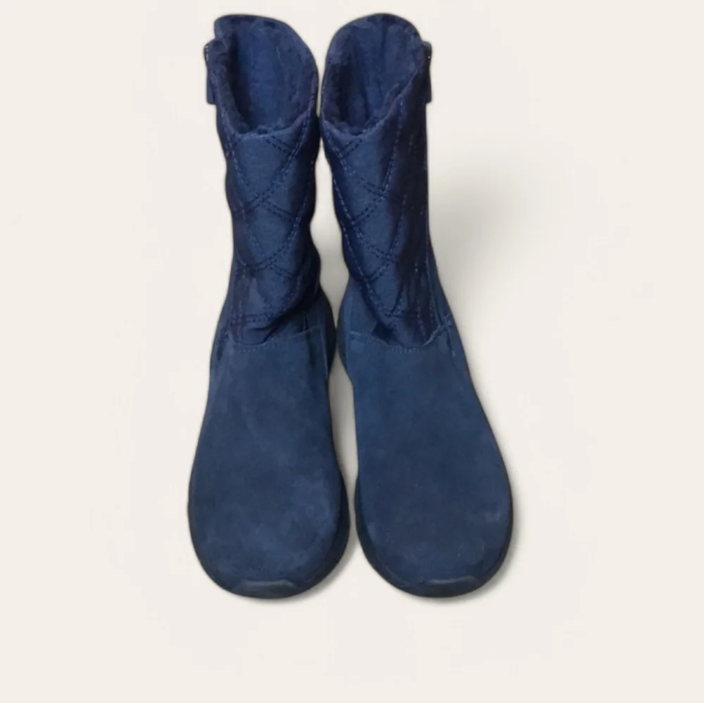 Lands' End Quilted Mid-Calf Suede Winter Rain Boots in Navy Blue Size 6